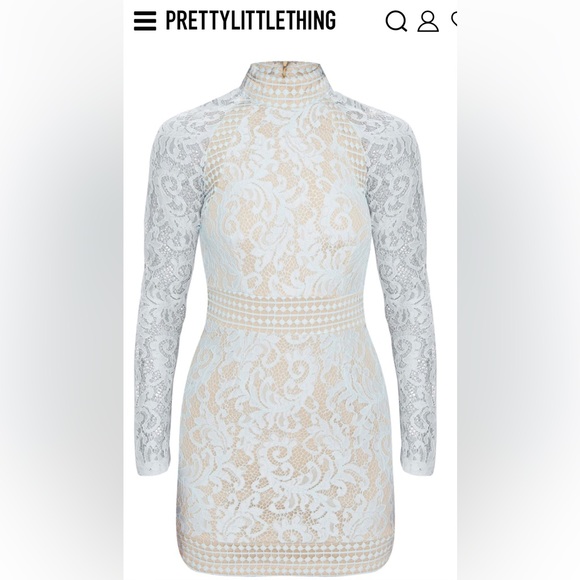 SOLD NWT$68 PrettyLittleThing Nude Baby Blue Lace Bodycon Dress - Picture 8 of 13